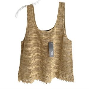 Monoprix Femme Sleeveless Open Weave NWT Top with Lace Trim Size US 10